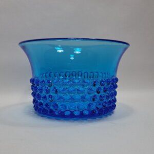 Saara Hopea Nuutajärvi Notsjö Finland Mid Century Nordic Blue Hobnail Glass Bowl